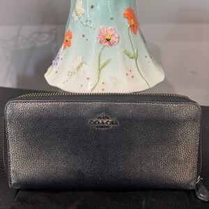 Coach Black Pebbled Leather Zip-Around Wallet
